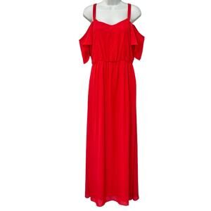 Gibson Latimer Cherry Red Embroidered Cold Shoulder Maxi Dress size S Summer